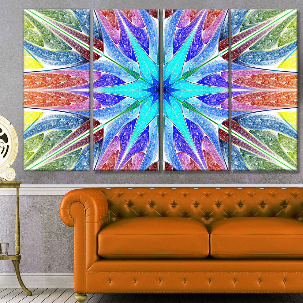 Multi Color Pink Fractal Stained Glass, Abstract Canvas Print, 48"x28", 4 Panels