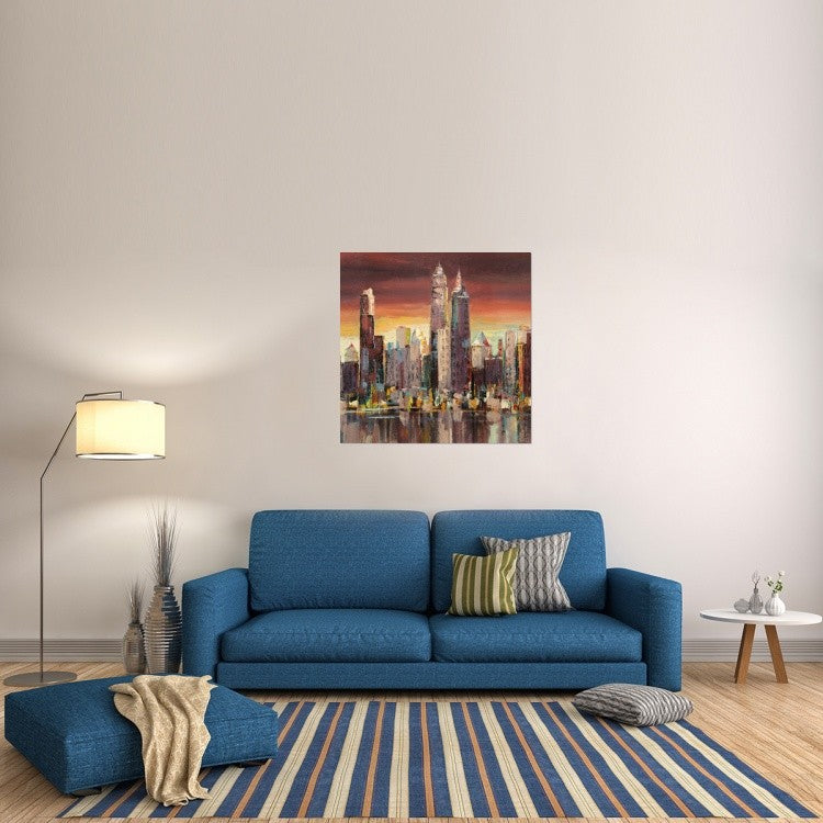 "Sera su New York (detail)" Stretched Canvas Giclee by Luigi Florio, 40x40"