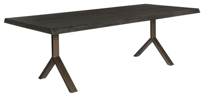 Brooks Dining Table, Y Base, 40"x116", Ebonized Top, Brass Base