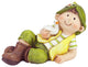 2 Assorted Sitting Young Boy and Girl Gnome With Chickens Patio Garden Statue