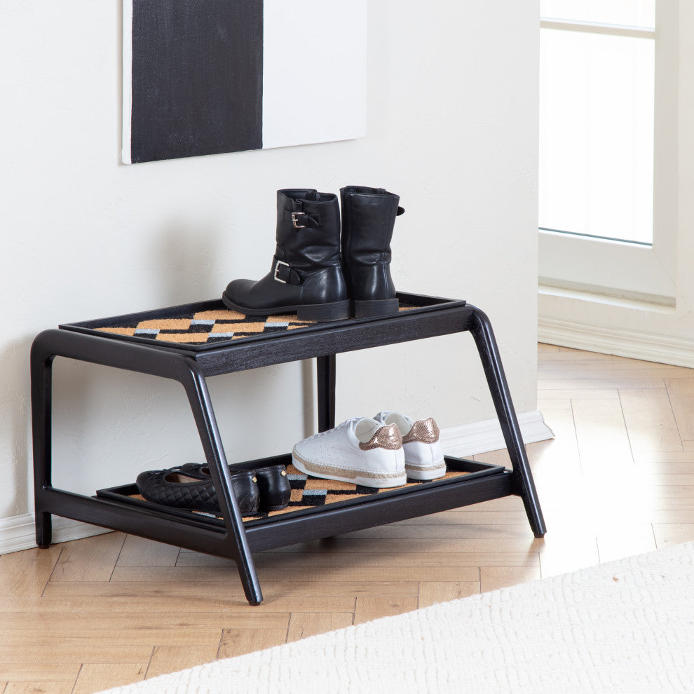 Double-Tier Black Stand With 2-Pair Rubber Boot Trays Mt. Tam