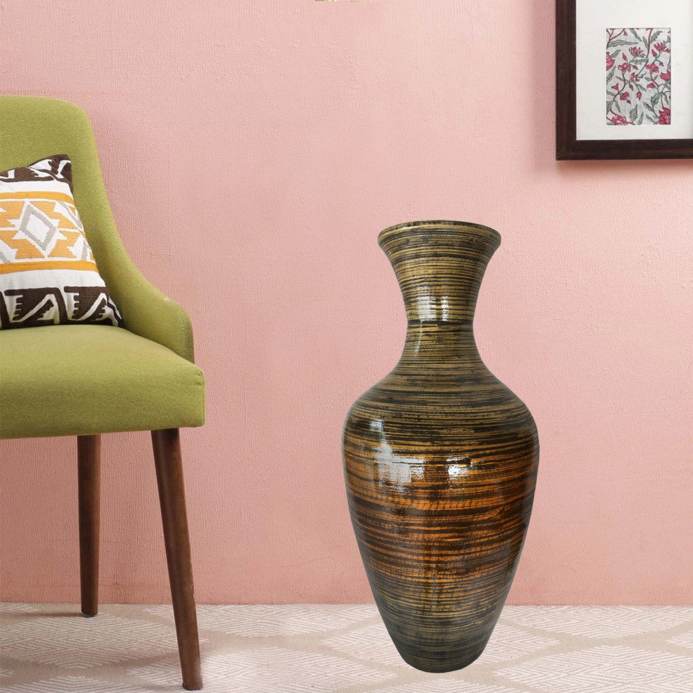 HomeRoots 25" High Black And Gold Spun Bamboo Floor Vase