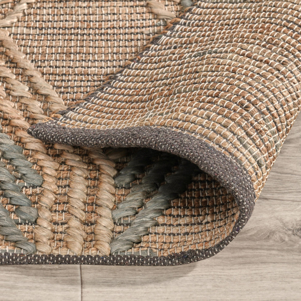 Manitou Beige and Blue Accent Rug, Natural/Mineral Blue, 2.6x8