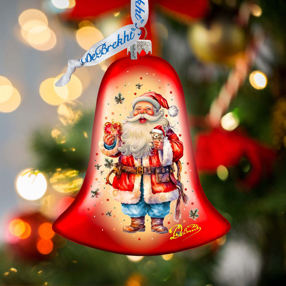 Santa Claus Spreading Christmas Happiness Bell Glass Ornament - Thumbnail 2