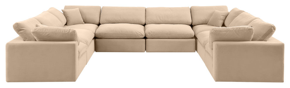 Comfy Upholstered U-Shaped Modular Sectional, Beige, 8-Piece: 4 Armless Chair, 4 Corner Chair, Velvet