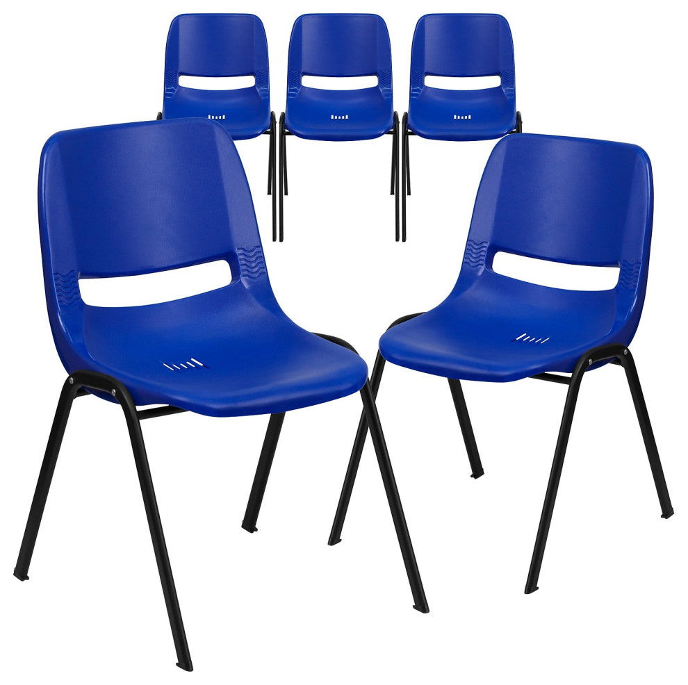5 Pack Multipurpose Chair, Stackable Design With Plastic Seat & Back, Blue