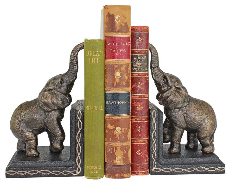 Triumphant Elephants Iron Bookend Set