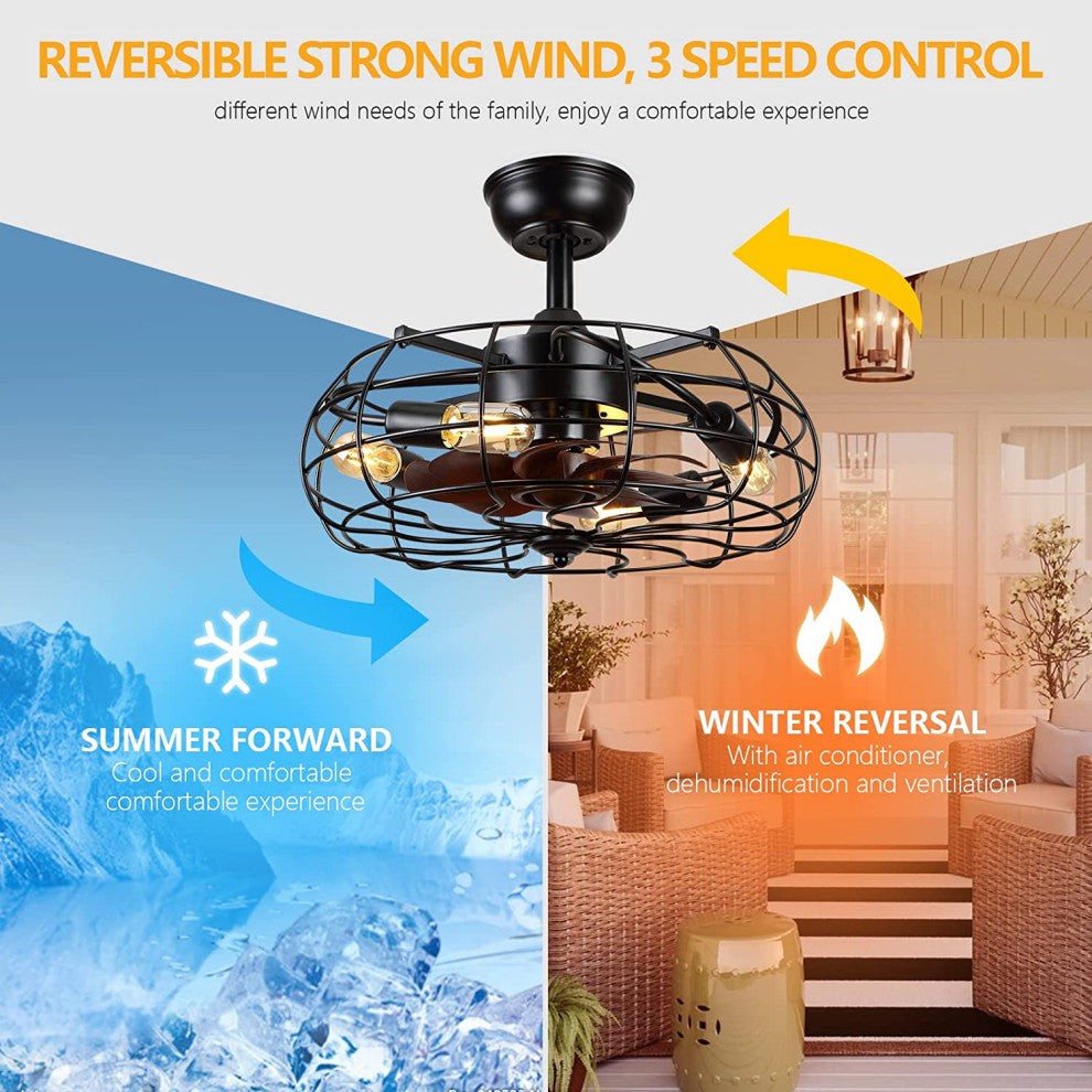 4 Light Caged Fan With Lights Remote Control Black Ceiling Fan Light
