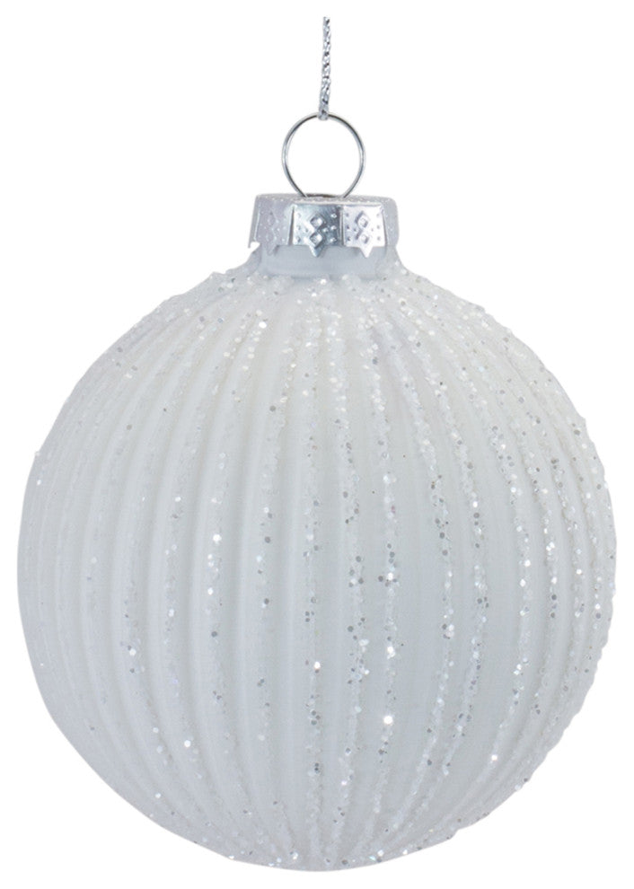 Glitter Ribbed Glass Ornament, 12-Piece Set