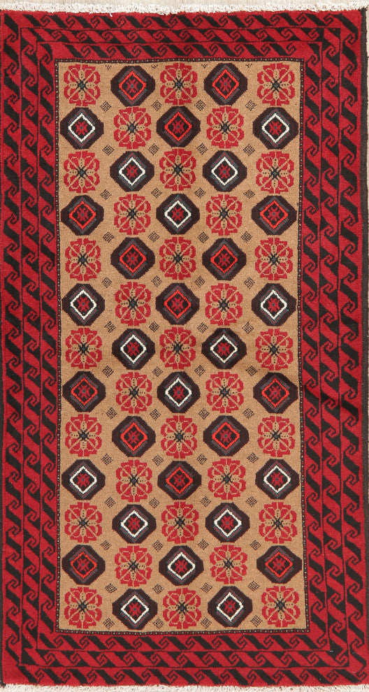Balouch Oriental Traditional Afghan Hand-Knotted Area Rug, Brown, 6'3"x3'5"