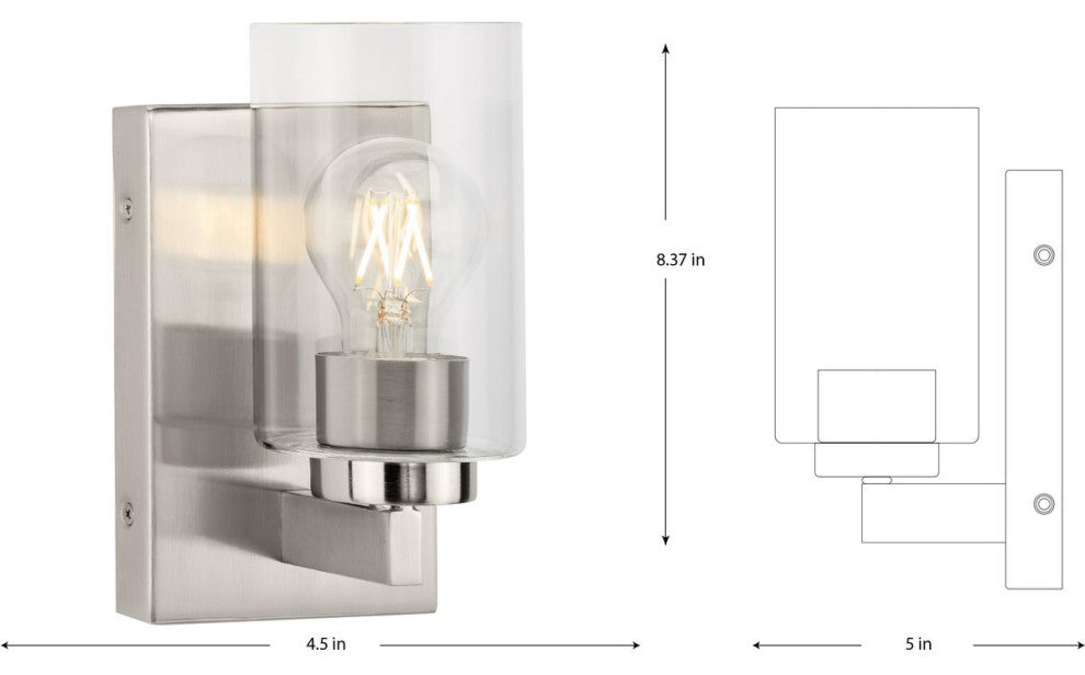 Goodwin 1-Lt Brushed Nickel Modern Vanity Light With Clear Glass