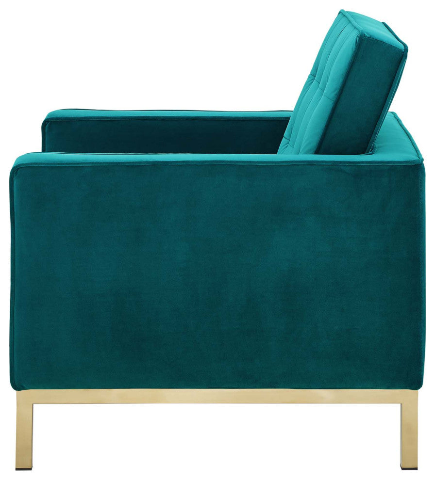 Modern Lounge Accent Side Chair Armchair, Velvet Fabric, Gold Aqua Blue
