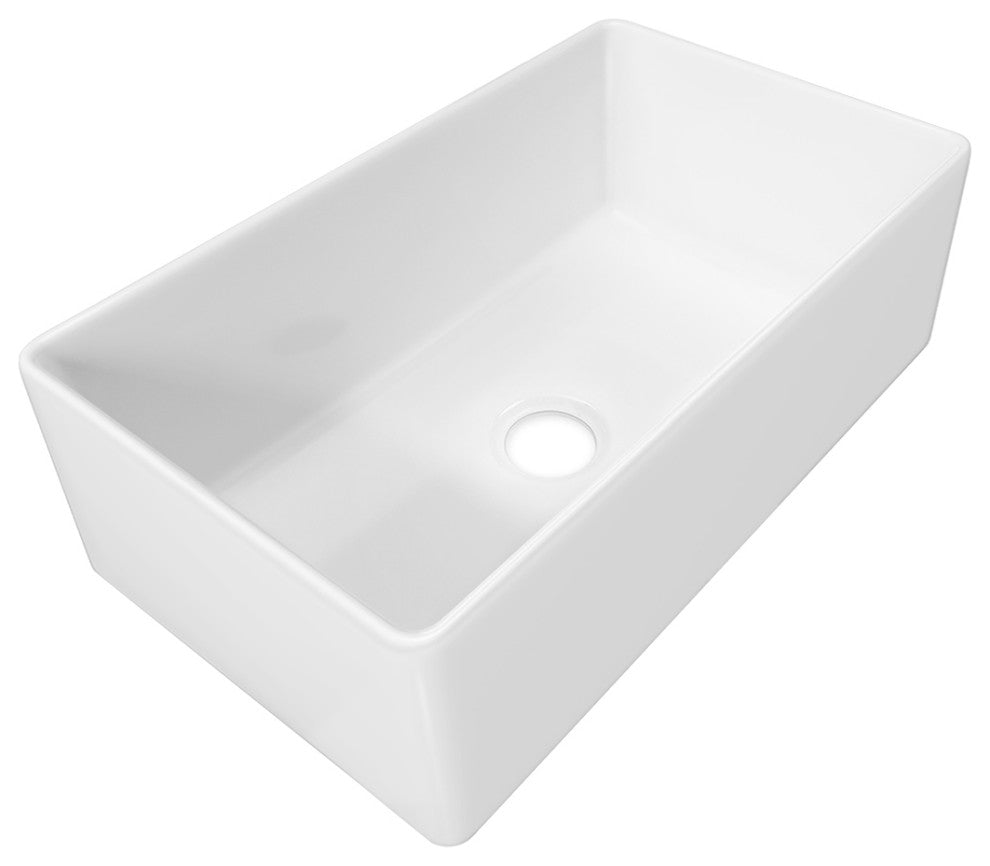 Sinber Farmhouse Apron Single Bowl Kitchen Sink with Fireclay 2 Accessories, White, 30" X 18"