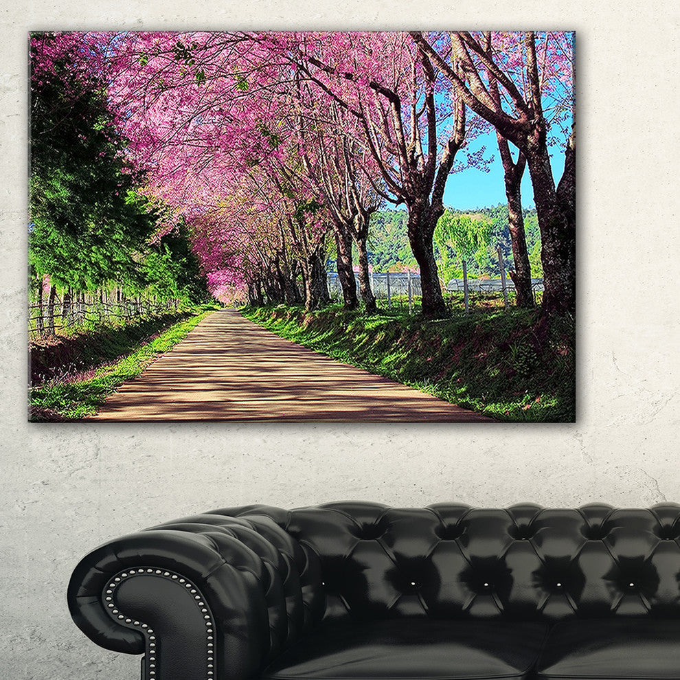 "Cherry Blossom Pathway in Chiang Mai" Landscape Wall Art, 32"x16"