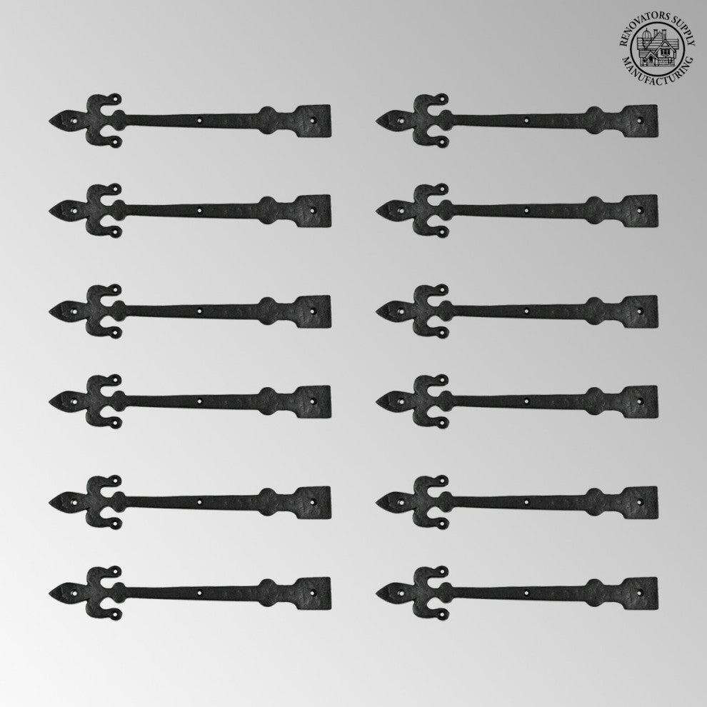 Decorative Door Strap Dummy Hinge 12" Fleur De Lis Antique Rustic Pack of 12