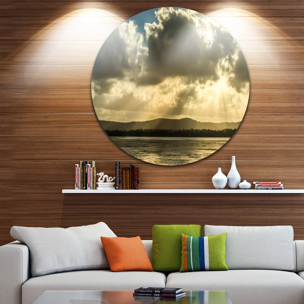 Heavy Clouds Over Foreshore Reserve, Seashore Disc Metal Wall Art, 11"