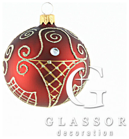 Ruby Ball Ornament With Gold Design Work, Small