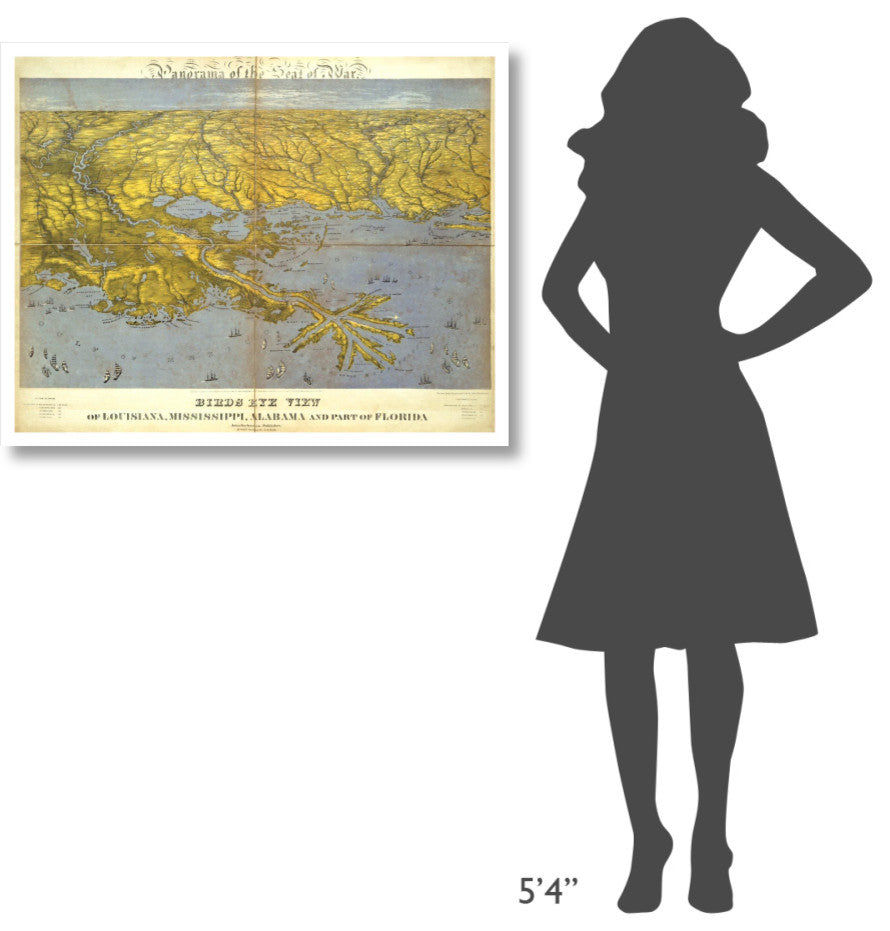 "Louisiana, Mississippi, Alabama and Part of Florida, 1861" Paper Art, 38"x30"