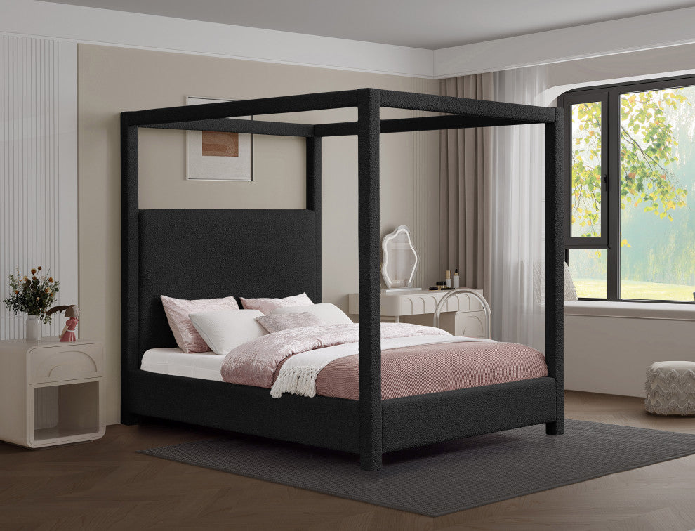 Eden Boucle Fabric Upholstered Bed, Black, Queen