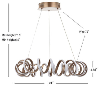 JONATHAN Y Lighting JYL7208 Cursive 24"W LED Ring Chandelier - Coffee