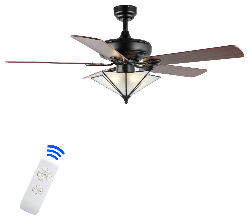 Moravia 52" 5-Light Farmhouse Rustic Shade LED Ceiling Fan With Remote, Black