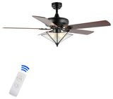 Moravia 52" 5-Light Farmhouse Rustic Shade LED Ceiling Fan With Remote, Black