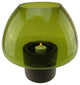 9.75" Transparent Glass Pillar Candleholder With Wooden Base, Green