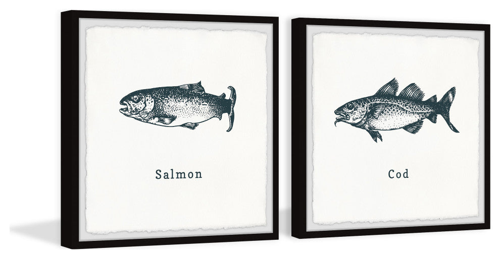 Salmon and Cod Diptych, 2-Piece Set, 12x12 Panels