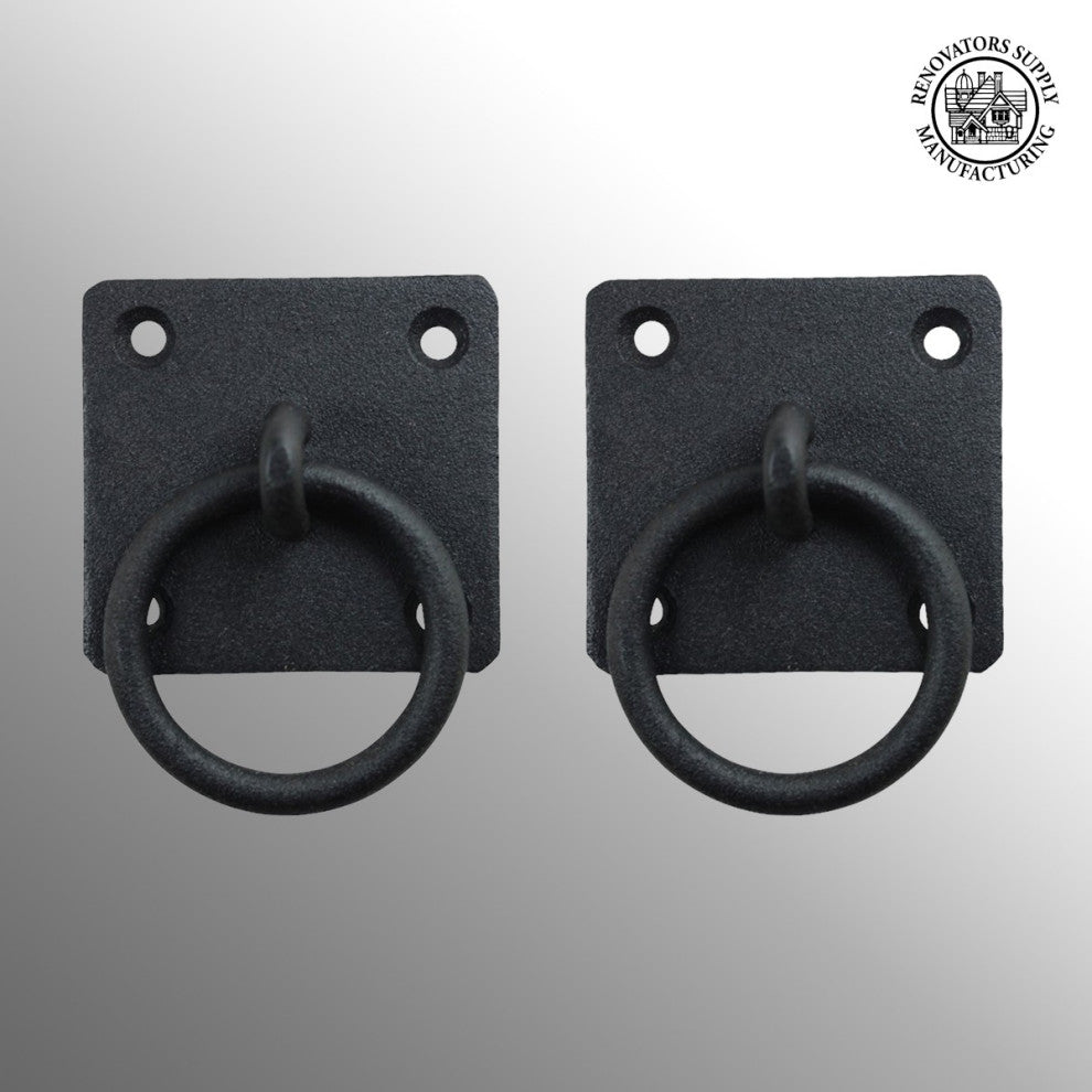 Renovators Supply 2 Pack Black Cast Iron Ring Cabinet pull Square Backplate Pull
