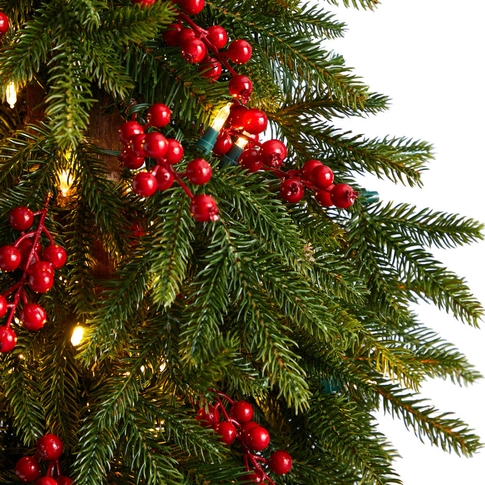 5' Victoria Fir Faux Xmas Tree W/200 Multi-Color, Multifunction Lights, Berries