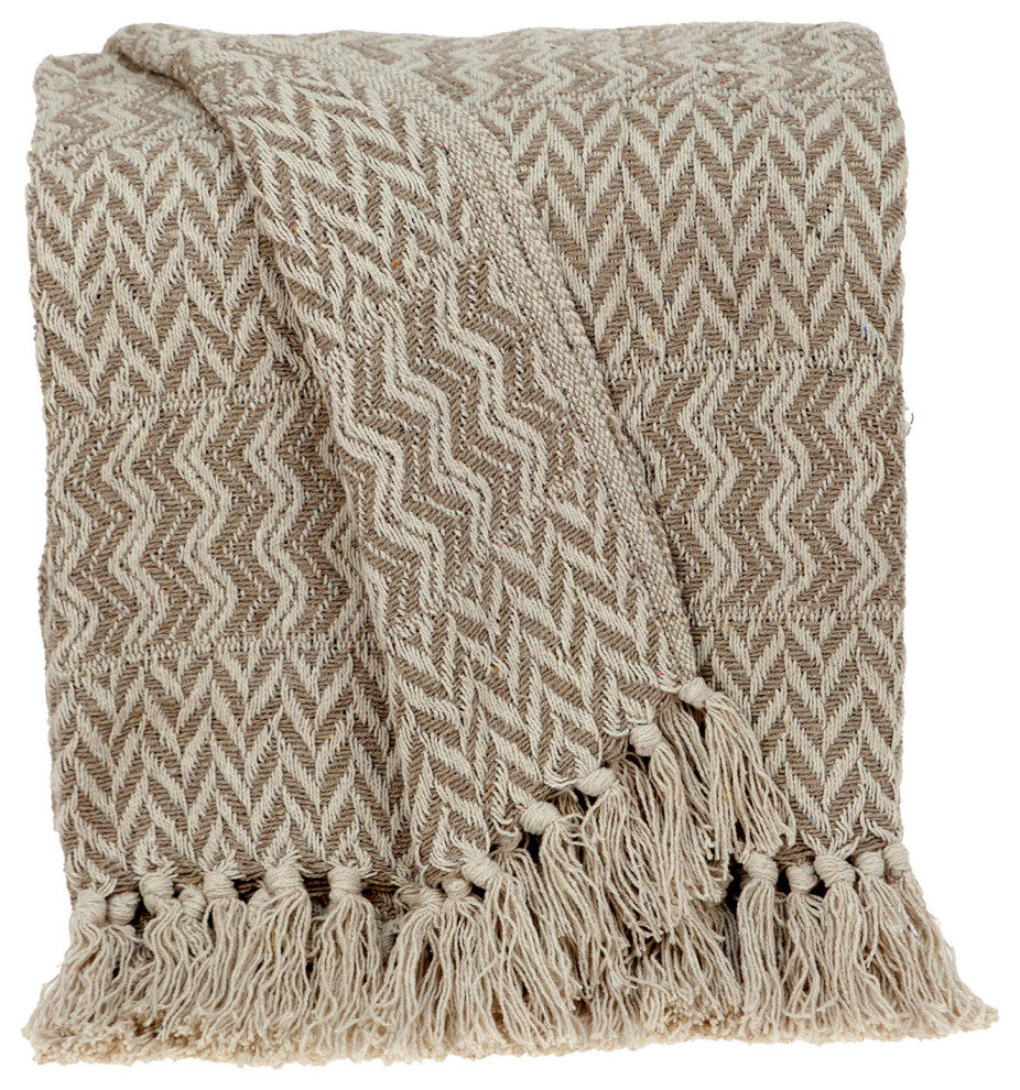 Multi Beige Herringbone Woven Handloom Throw