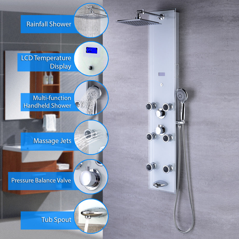 Luxier 51" 6-Jet Shower Panel With Rainfall Shower Head Hand Shower, White