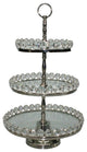 Elegance Three-Tier Glass and Nickel Plated Stand with Detachable Crystal Border