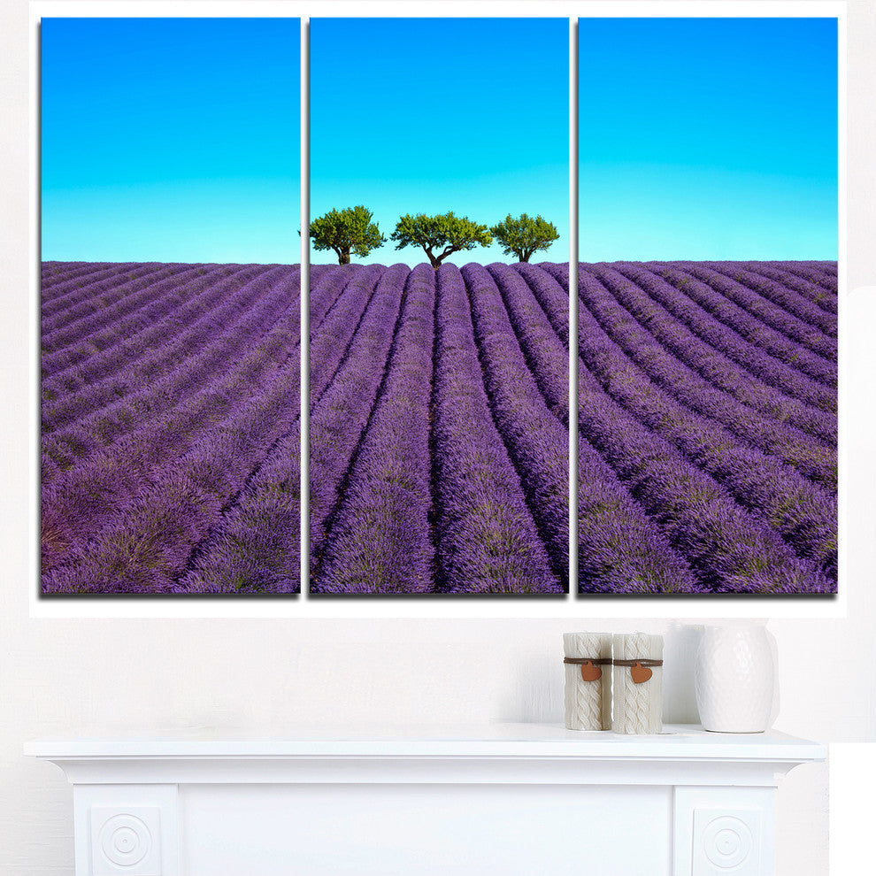 "Lavender Flowers and Uphill Green Trees" Metal Wall Art, 3 Panels, 36"x28"