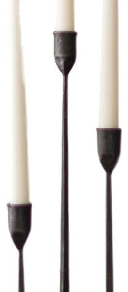 Tall Cast Iron 3-Piece Set Black Candlesticks Taper Candle Holder Elegant Slim