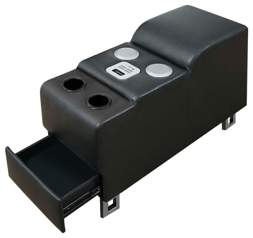 Kemi Black Bonded Leather Console With Audio Speaker & Bluetooth