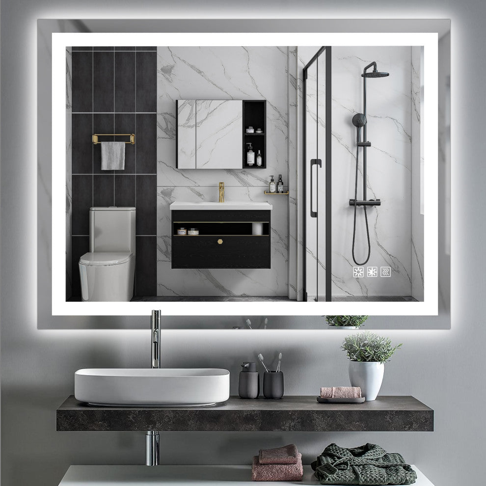 48" x 36" Rectangular Frameless Dimmable Wall Mounted LED Bathroom Vanity Mirror