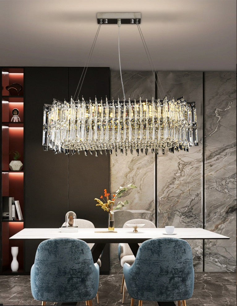 Agrigento | Modern Chrome Crystal LED Chandelier For Dining Room, Cool Light, Dimmable