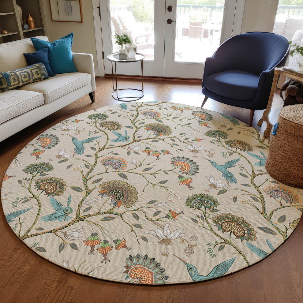 Indoor/Outdoor Kendall KE19 Putty Machine Washable 8' x 8' Round Rug