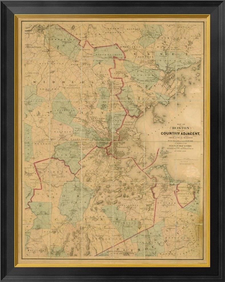 "Map of Boston, 1860" Framed Canvas Giclee by H. F. Walling, 27x34"
