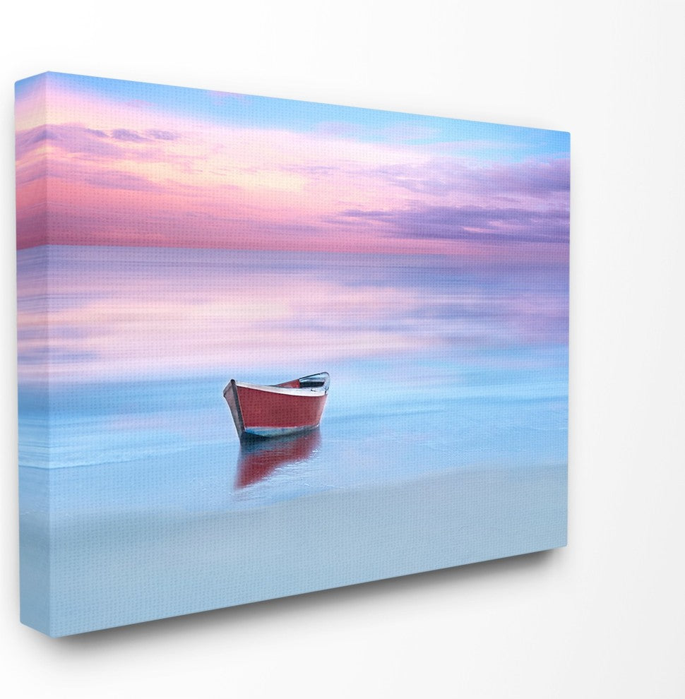 Boat on a Calm Sea Ocean Horizon Photograph Wall Art, 16"x20", Canvas
