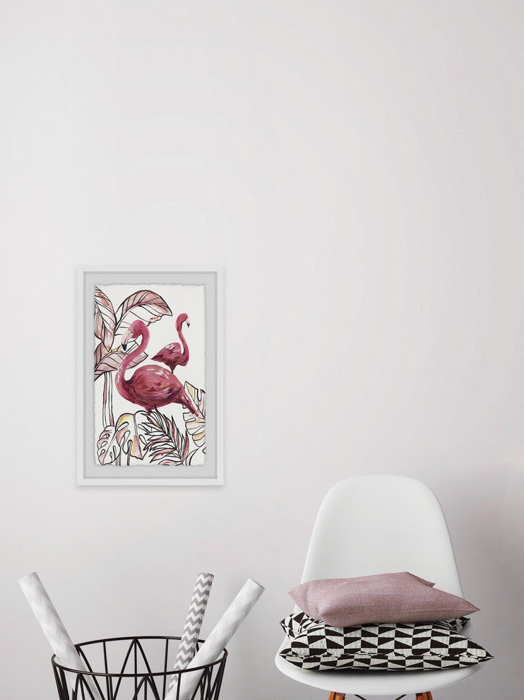 "Tropical Flamingos II" Framed Painting Print, 24"x36"