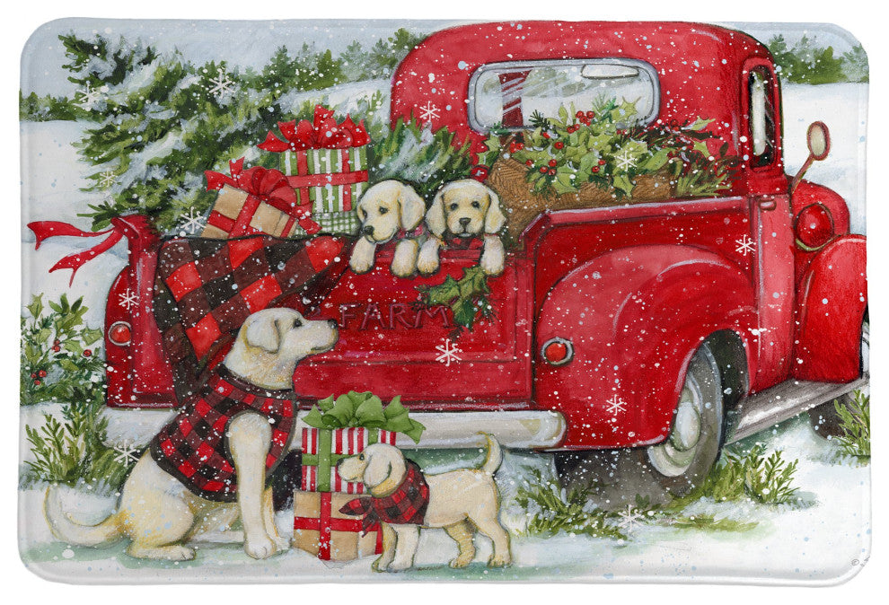 Laural Home Christmas Red Truck Memory Foam Rug