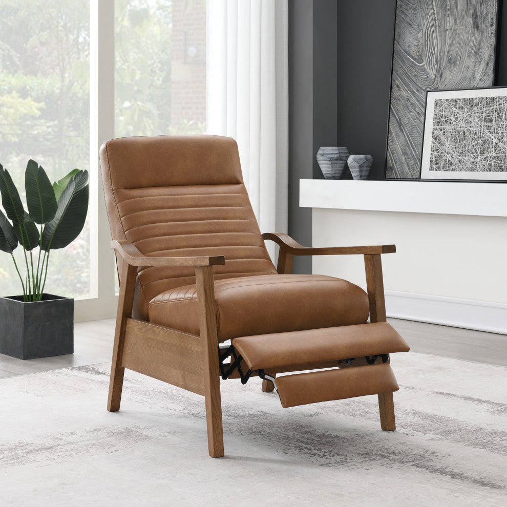 Arthur Wood Arm Push Back Recliner - Saddle Brown