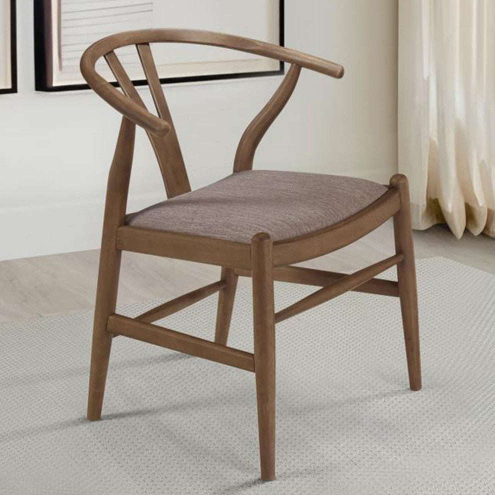 Set of 2 Upholstered Dining Side Chairs, Walnut and Brown