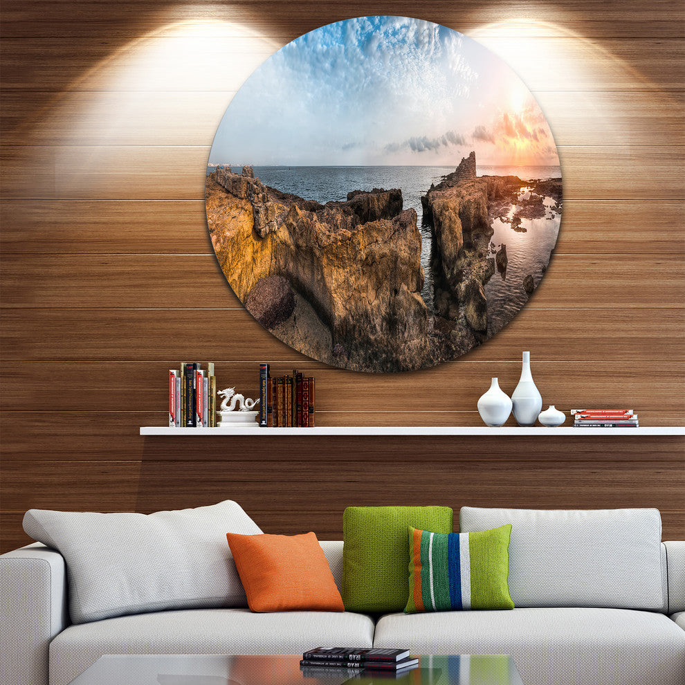 Bright African Seashore Panorama, Beach Round Metal Wall Art, 11"