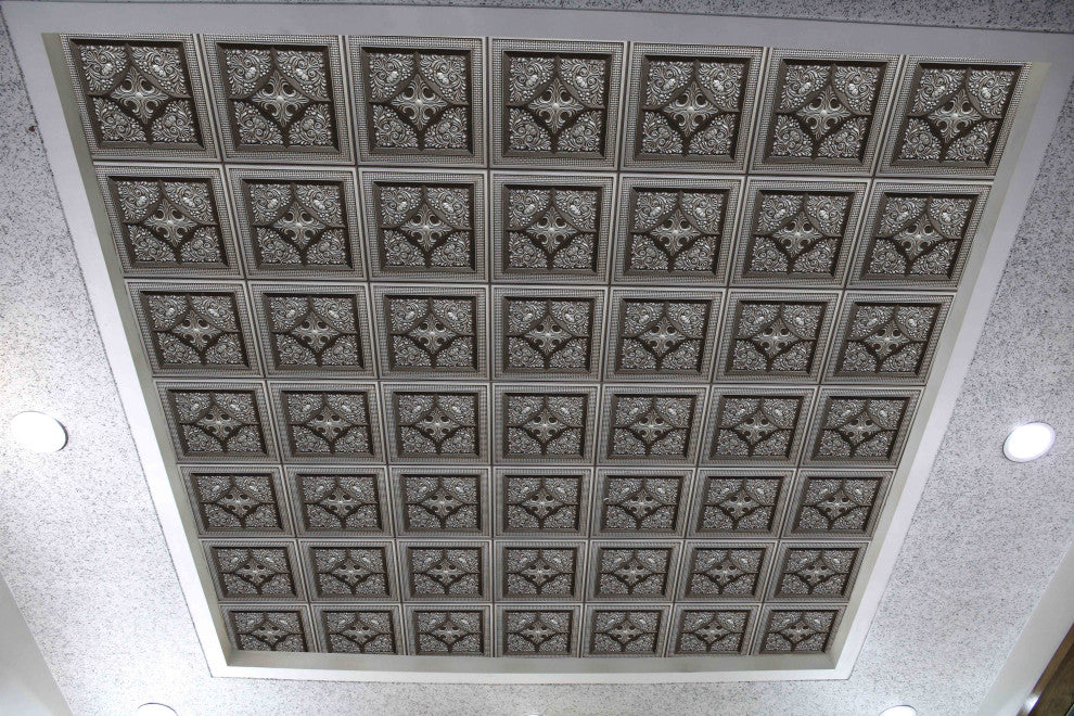 Antique Silver 3D Ceiling Panels, 2'x2', 200 Sq Ft, Pack of 50