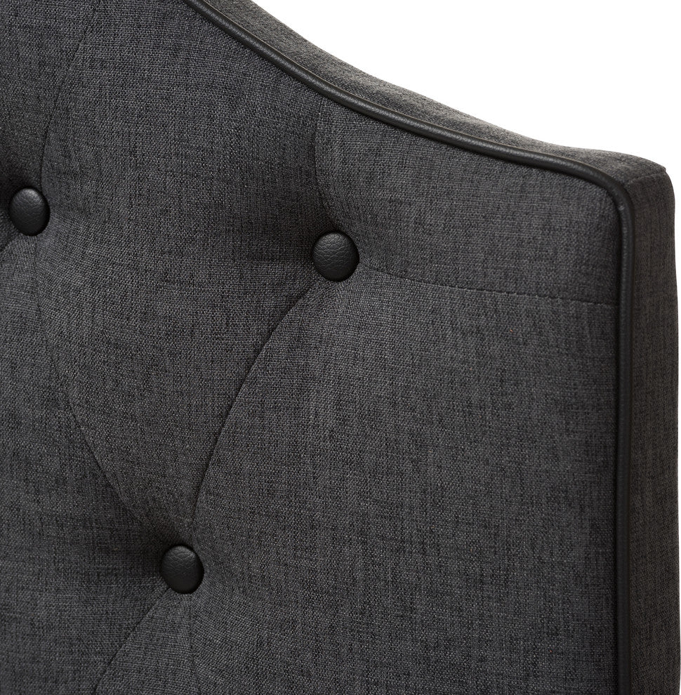Windsor Modern Dark Gray Fabric Scalloped Buttoned King Size Headboard