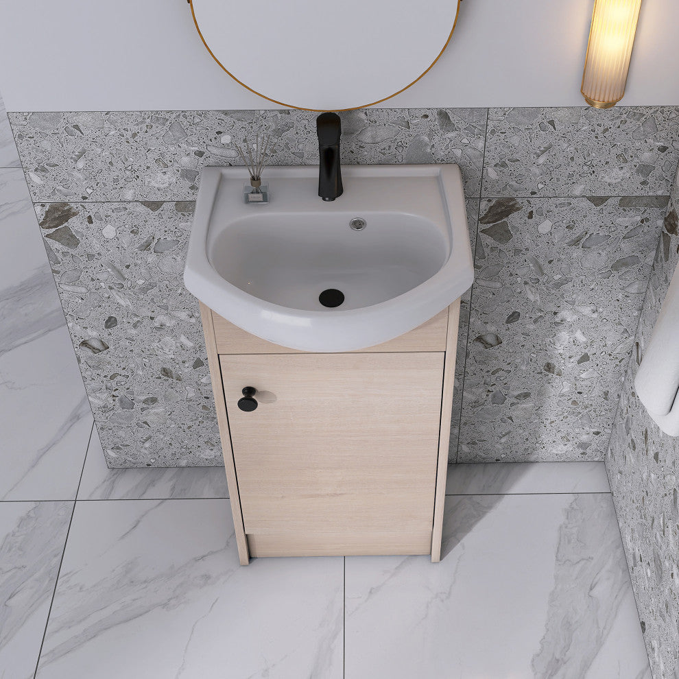 18 inch Wood Wall-Mounted Bathroom Vanity Set with Integrated Ceramic Sink