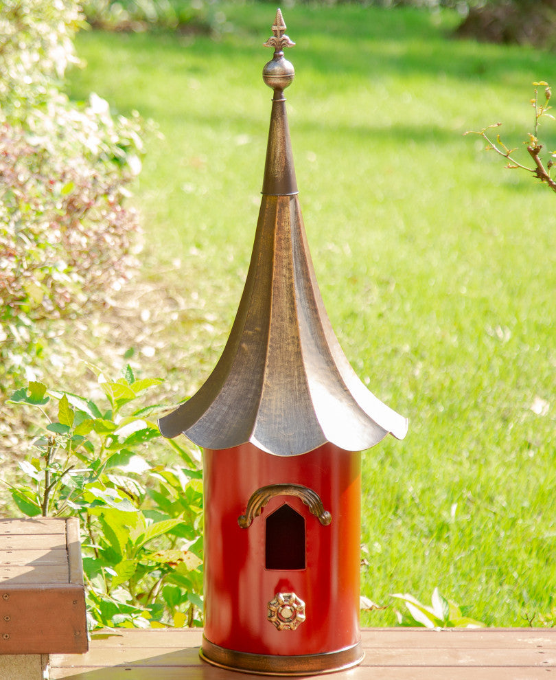32"H Farmhouse Retro Blue Metal Pagoda Birdhouse